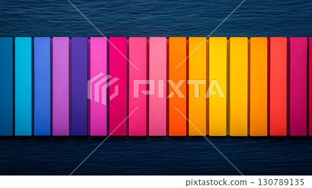 Colorful Gradient of Stacked Rectangles on a Dark Background Creating a Vibrant Display 130789135