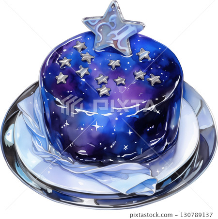 帶有星空和太空圖案的星系裝飾蛋糕的透明插圖 130789137