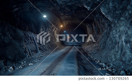 Underground mine tunnel in mining industrial gold metal metallurgy work construction 130789265