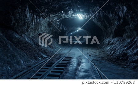 Underground mine tunnel in mining industrial gold metal metallurgy work construction 130789268