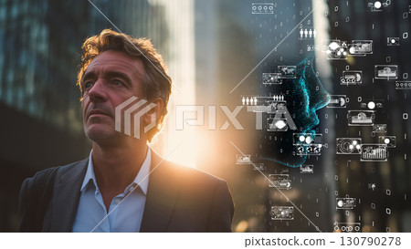 描繪社會變遷與科技之間關係的逼真視覺效果 130790278