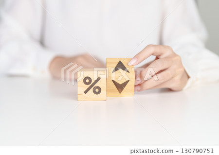 Percentage block change to UP and Down arrow. Interest rate, GDP, stocks market, financial, deflation and Inflation, ranking, mortgage, debt, Loan and Economic Recession concept Percentage block change to UP and Down arrow. Interest rate, GDP, stocks market, financial, deflation and Inflation, ranking, mortgage, debt, Loan and Economic Recession concept 130790751