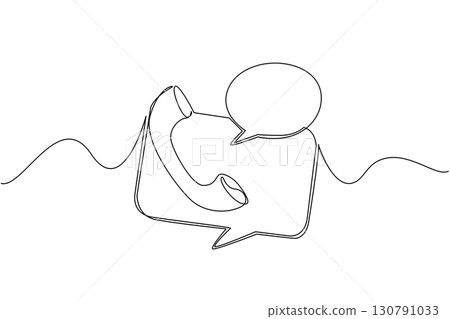 Continuous one line drawing telephone receiver with callout. Symbolization of conversation. Via chat or telephone. International Customer Support Day. Single line draw design vector illustration Continuous one line drawing telephone receiver with callout. Symbolization of conversation. Via chat or telephone. International Customer Support Day. Single line draw design vector illustration 130791033