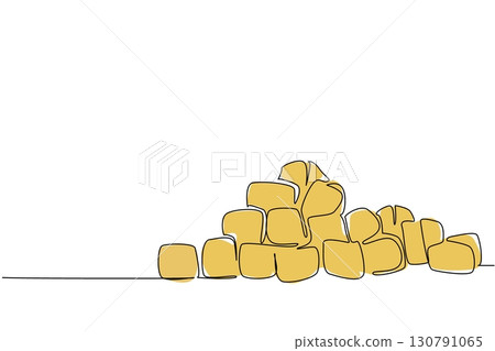 Continuous one line drawing a large pile of croutons. The distinctive texture is a loyal complement to food. Savory. Salty. Delicious. National Crouton Day. Single line draw design vector illustration 130791065