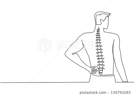 Continuous one line drawing a man holding his waist and back. Unbearable pain. Feeling uncomfortable to do activities. Spinal Cord Injury Awareness Day. Single line draw design vector illustration 130791085
