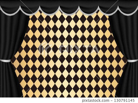 Black drape curtains and diamond pattern stage background. Vector illustration Black drape curtains and diamond pattern stage background. Vector illustration 130791145