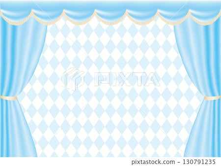 Light blue drape curtains and diamond pattern stage background. Vector illustration 130791235