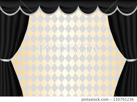 Black drape curtains and diamond pattern stage background. Vector illustration 130791236