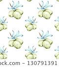Seamless pattern featuring olives and olive oil in watercolor style ideal for Italian cuisine backgrounds wallpaper and nature themes 130791391