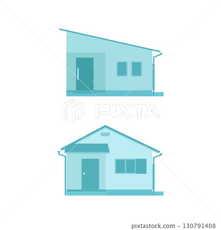 Illustration of a traditional one-story house and a one-story house with a sloping roof 130791408