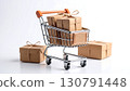 Small shopping cart with wrapped gift boxes, festive mood 130791448
