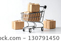 Miniature shopping cart with kraft gift box small parcel ecommerce 130791450