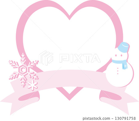 Heart-shaped frame of snowmen and snowflakes. Winter background, vector illustration Heart-shaped frame of snowmen and snowflakes. Winter background, vector illustration 130791758