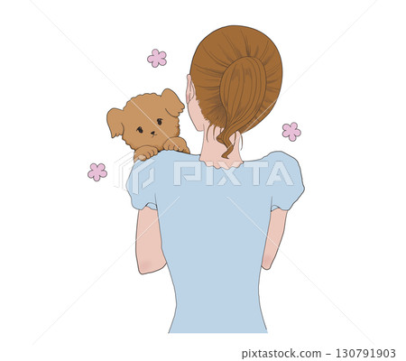 Illustration of a woman holding a dog Illustration of a woman holding a dog 130791903