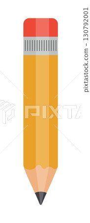 Back to school. Illustration of a yellow wooden pencil with red eraser isolated on white background. Minimalist school stationery icon, office supply symbol, education tool, writing instrument design Back to school. Illustration of a yellow wooden pencil with red eraser isolated on white background. Minimalist school stationery icon, office supply symbol, education tool, writing instrument design 130792001