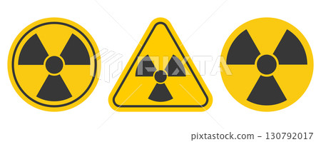 Radiation warning signs set. Nuclear danger symbols in yellow and black color. Hazard alert icons for safety, toxic risk, radioactive materials, nuclear energy, science, industry Radiation warning signs set. Nuclear danger symbols in yellow and black color. Hazard alert icons for safety, toxic risk, radioactive materials, nuclear energy, science, industry 130792017
