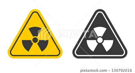 Radiation warning signs. Nuclear danger symbols in yellow and black color. Hazard alert icons for safety, toxic risk, radioactive materials, nuclear energy, science, industry Radiation warning signs. Nuclear danger symbols in yellow and black color. Hazard alert icons for safety, toxic risk, radioactive materials, nuclear energy, science, industry 130792018