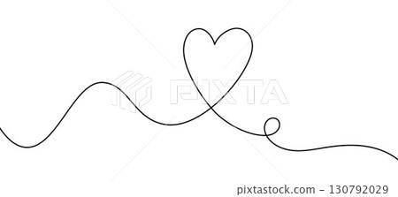 Heart hand drawn. Minimalist continuous line heart drawing. Love symbol with single stroke design. Romantic abstract outline for wedding, Valentine, relationship, affection and couple concept 130792029