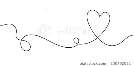 Elegant continuous line heart illustration. Minimal abstract art for home decor, wall print, poster, greeting card, wedding invitation, romantic decoration, interior design, modern minimalist artwork. 130792031