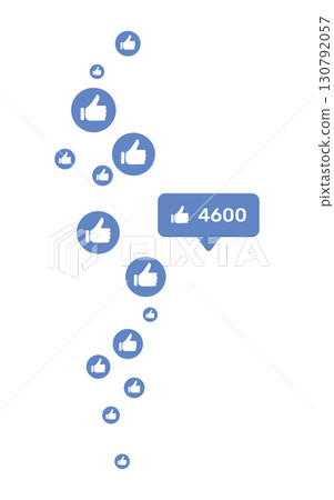 Blue thumbs up like icons with counter floating on white background. Social media approval and feedback design element for communication, internet interaction, popularity and online community concept Blue thumbs up like icons with counter floating on white background. Social media approval and feedback design element for communication, internet interaction, popularity and online community concept 130792057