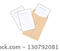 這是棕色信封的插圖，其中包含報告紙、信紙等。適用於商務場合。 130792081
