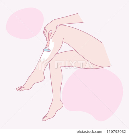 A woman shaving her legs. Hair removal. Beauty body care concept. Vector design illustration. A woman shaving her legs. Hair removal. Beauty body care concept. Vector design illustration. 130792082