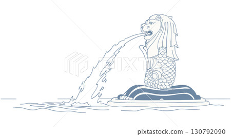 Majestic Merlion Statue in Singapore Spouting Water 130792090