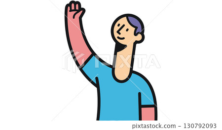 Happy Person Waving Hand Friendly Gesture 130792093