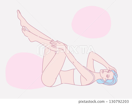 Beautiful female lying on the floor showing beautiful legs. Laser and wax epilation. Hair removal. minimalist style. Beauty body care concept. Vector design illustration. Beautiful female lying on the floor showing beautiful legs. Laser and wax epilation. Hair removal. minimalist style. Beauty body care concept. Vector design illustration. 130792203