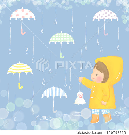 Rain and a girl holding a Teru Teru Bouzu 130792213
