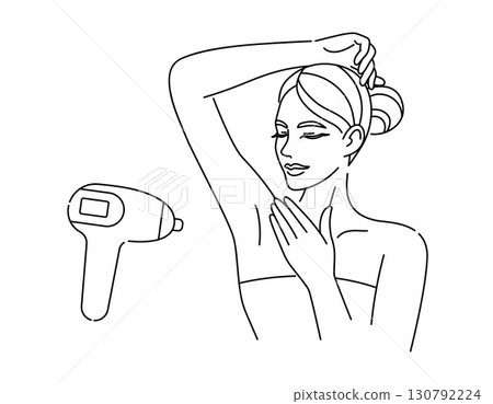 Female smooth armpit. Hair removal. Laser and wax epilation. Linear logo minimalist style. Beauty body care concept. Vector design illustration. 130792224