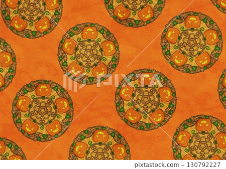 Orange and jack-o'-lantern mandala pattern 130792227