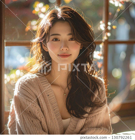 A natural beauty smiling by the window 130792261