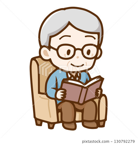 A middle-aged man wearing glasses reading a book A middle-aged man wearing glasses reading a book 130792279