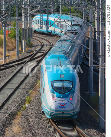 Turkish high-speed train YHT (HT80000 type) entering the station 130792324