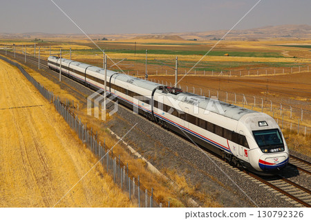 Turkish high-speed train YHT running on the tracks 130792326
