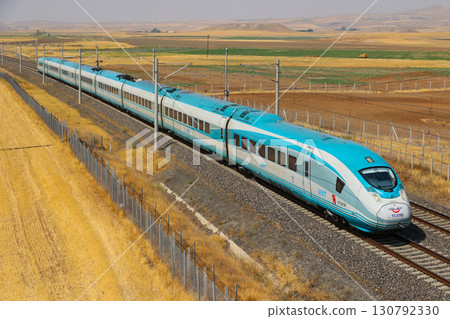 Türkiye's high-speed train runs through the plains Türkiye's high-speed train runs through the plains 130792330