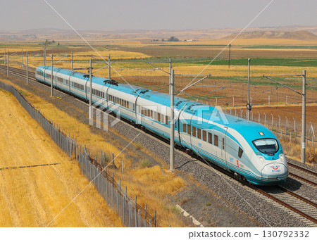 Turkish high-speed train YHT running at high speed Turkish high-speed train YHT running at high speed 130792332