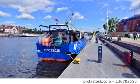 Szczecin, Poland. 16 July 2025. Landscape view and ships and boats on the Odra River  130792556