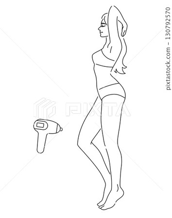 Beautiful female smooth body. Laser and wax epilation. Hair removal. Linear logo minimalist style. Beauty body care concept. Vector design illustration. 130792570