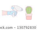 Hand wearing rubber gloves holding laser epilator doing cactus hair removal, laser epilation, idea concept. Vector design illustration. 130792830