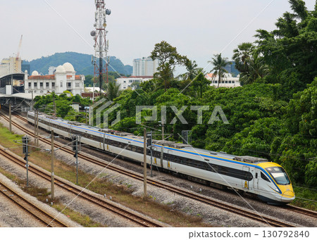 Malaysian Railways Class 93 train departing Ipoh Station Malaysian Railways Class 93 train departing Ipoh Station 130792840