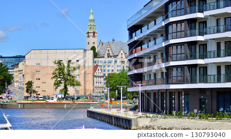 Szczecin, Poland. 16 July 2025. Historical capital of Western Pomerania, lies on the bank of the Odra River. Landscape view on city and the Odra River.  130793040