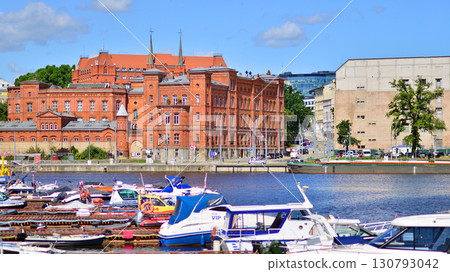 Szczecin, Poland. 16 July 2025. Historical capital of Western Pomerania, lies on the bank of the Odra River. Landscape view on city and the Odra River.  130793042