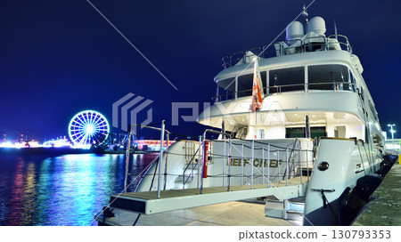 Szczecin, Poland. 16 July 2025. Landscape view and ships and boats on the Odra River. Luxury motor yacht Reef Chief. Szczecin, Poland. 16 July 2025. Landscape view and ships and boats on the Odra River. Luxury motor yacht Reef Chief. 130793353