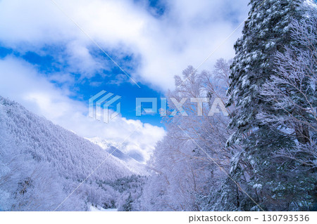 [白霜的材質]白與藍、白霜與藍天的世界[長野縣] 130793536