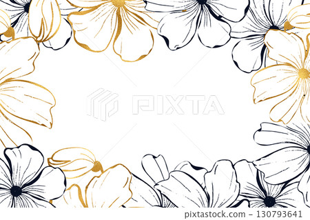 Poppies flower frame for card or invite. Line art ink hand drawn floral vector background. Poppies flower frame for card or invite. Line art ink hand drawn floral vector background. 130793641