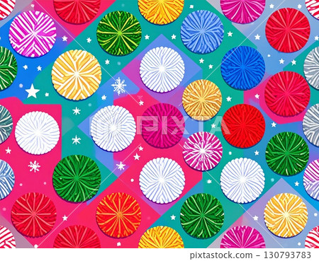 A bright and fun winter holiday pattern illustration featuring balls of Christmas-colored yarn 130793783