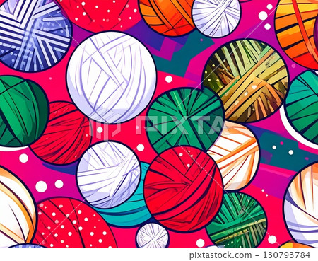 明亮有趣的冬季假期圖案插圖，以聖誕節彩色紗線球為特色 130793784