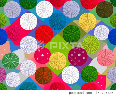 明亮有趣的冬季假期圖案插圖，以聖誕節彩色紗線球為特色 130793786